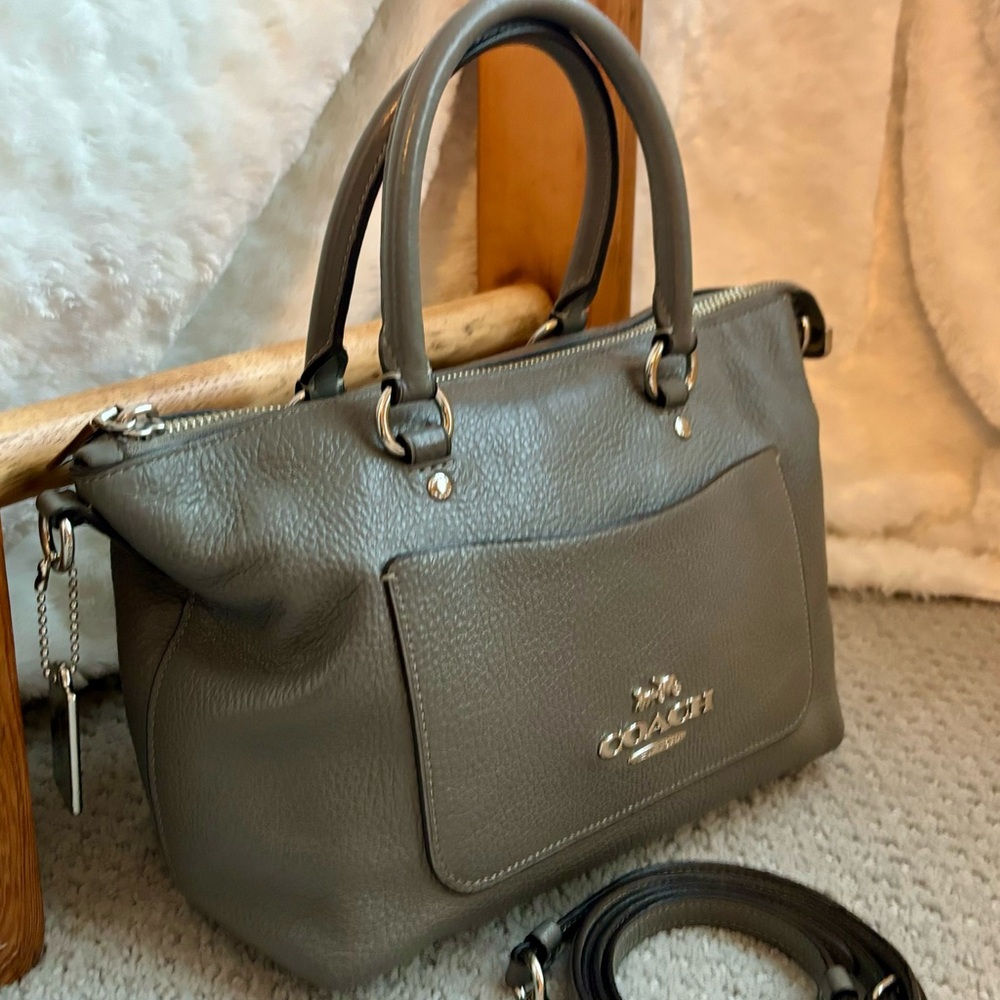 Coach Gray Pebble Leather Mini Emma Satchel - Silver Hardware - Picture 2 of 7
